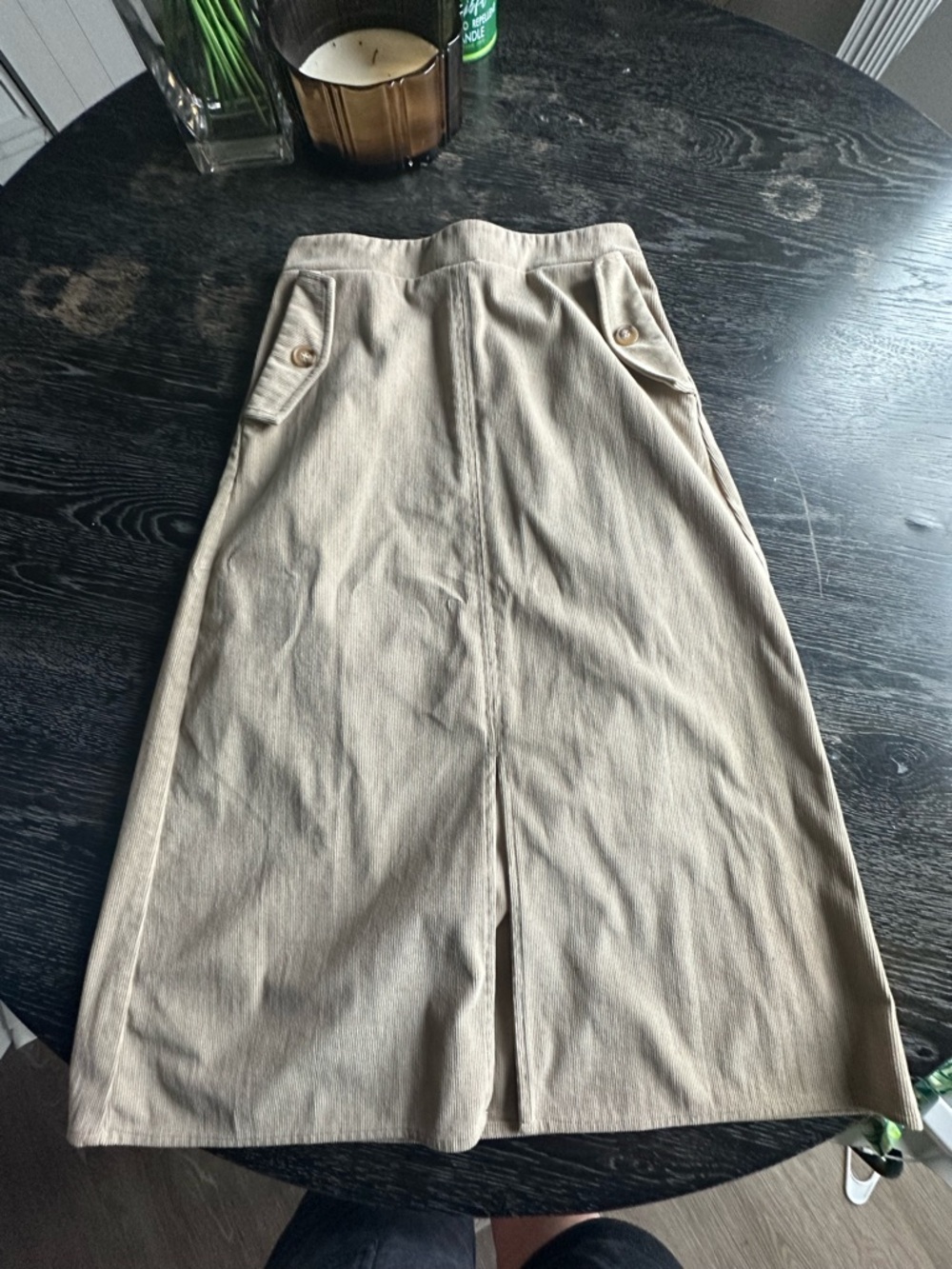 Beige corduroy Midi Skirt with Front Slit